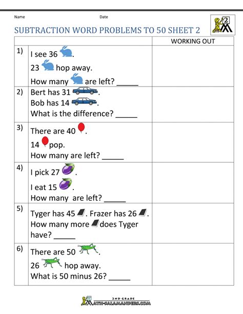 2nd Grade Subtraction Word Problem Worksheets.